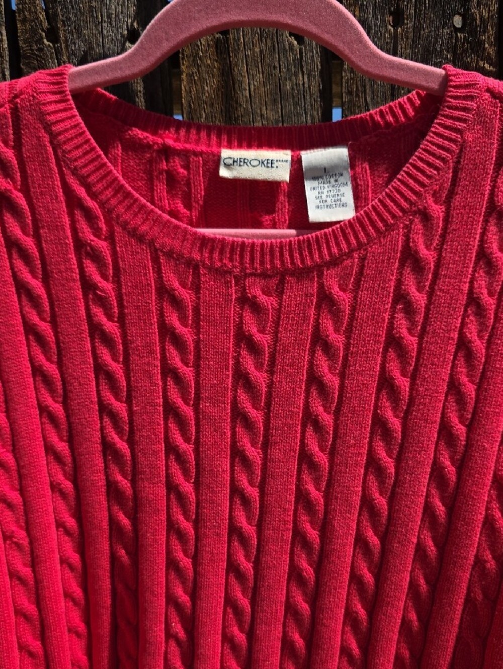 Cherokee Coral Pink Cable Knit Crewneck Vintage Sweater 100% Cotton Made In UK - Picture 3 of 9